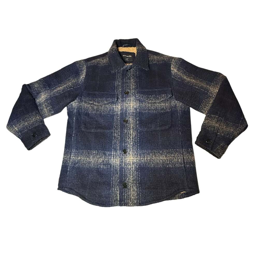 Abercrombie & Fitch Overshirt Jacket Size M Blue Plaid Sherpa Lined